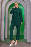 Tesettür giyim YEŞİL GÖMLEK YAKA PANTOLONLU TAKIM T 4393
