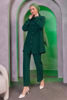 Tesettür giyim YEŞİL GÖMLEK YAKA PANTOLONLU TAKIM T 4393