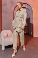 Tesettür giyim BEJ PİLİSE DETAYLI PANTOLONLU TAKIM T 4493