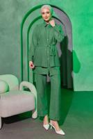 Hijab clothing GREEN PLEAT DETAILED PANTS SUIT T 4493