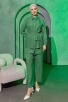 Hijab clothing GREEN PLEAT DETAILED PANTS SUIT T 4493