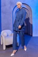 Tesettür giyim LACİVERT PİLİSE DETAYLI PANTOLONLU TAKIM T 4493