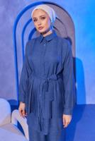 Tesettür giyim LACİVERT PİLİSE DETAYLI PANTOLONLU TAKIM T 4493