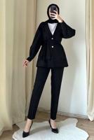 Tesettür giyim SİYAH KUŞAKLI PANTOLONLU TAKIM T 4895