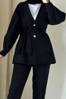 Tesettür giyim SİYAH KUŞAKLI PANTOLONLU TAKIM T 4895