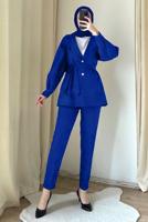 Tesettür giyim LACİVERT KUŞAKLI PANTOLONLU TAKIM T 4895