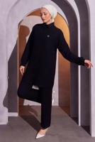 Tesettür giyim SİYAH PANTOLONLU MÜSLİN TAKIM T 4904