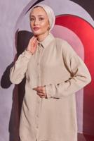 Tesettür giyim BEJ PANTOLONLU MÜSLİN TAKIM T 4904