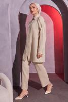 Tesettür giyim BEJ PANTOLONLU MÜSLİN TAKIM T 4904