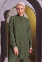 Tesettür giyim HAKİ PANTOLONLU MÜSLİN TAKIM T 4904