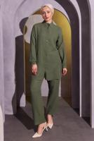 Tesettür giyim HAKİ PANTOLONLU MÜSLİN TAKIM T 4904