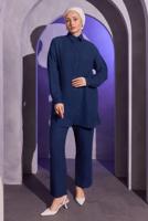 Tesettür giyim LACİVERT PANTOLONLU MÜSLİN TAKIM T 4904