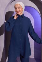 Tesettür giyim LACİVERT PANTOLONLU MÜSLİN TAKIM T 4904