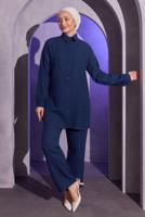 Tesettür giyim LACİVERT PANTOLONLU MÜSLİN TAKIM T 4904