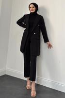 Tesettür giyim SİYAH KRUVAZE YAKA PANTOLONLU TAKIM T 4995