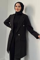 Tesettür giyim SİYAH KRUVAZE YAKA PANTOLONLU TAKIM T 4995