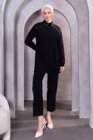 Tesettür giyim SİYAH BONCUK DETAYLI PANTOLONLU TAKIM T 5093