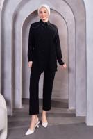 Tesettür giyim SİYAH BONCUK DETAYLI PANTOLONLU TAKIM T 5093