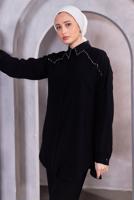 Tesettür giyim SİYAH BONCUK DETAYLI PANTOLONLU TAKIM T 5093