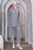 Tesettür giyim GRİ BONCUK DETAYLI PANTOLONLU TAKIM T 5093