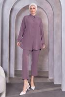 Tesettür giyim MOR BONCUK DETAYLI PANTOLONLU TAKIM T 5093