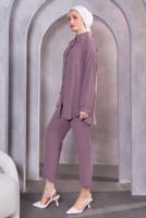 Tesettür giyim MOR BONCUK DETAYLI PANTOLONLU TAKIM T 5093