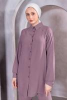 Tesettür giyim MOR BONCUK DETAYLI PANTOLONLU TAKIM T 5093