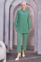 Tesettür giyim YEŞİL BONCUK DETAYLI PANTOLONLU TAKIM T 5093