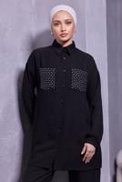 Tesettür giyim SİYAH ZIMBA DETAYLI PANTOLONLU TAKIM T 5193
