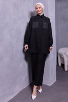 Tesettür giyim SİYAH ZIMBA DETAYLI PANTOLONLU TAKIM T 5193