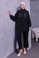 Tesettür giyim SİYAH ZIMBA DETAYLI PANTOLONLU TAKIM T 5193