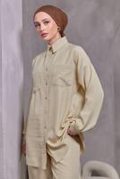 Tesettür giyim BEJ ZIMBA DETAYLI PANTOLONLU TAKIM T 5193