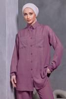 Tesettür giyim MOR ZIMBA DETAYLI PANTOLONLU TAKIM T 5193
