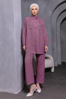 Tesettür giyim MOR ZIMBA DETAYLI PANTOLONLU TAKIM T 5193
