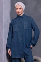 Tesettür giyim LACİVERT ZIMBA DETAYLI PANTOLONLU TAKIM T 5193