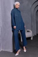 Tesettür giyim LACİVERT ZIMBA DETAYLI PANTOLONLU TAKIM T 5193