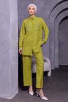 Tesettür giyim YEŞİL ZIMBA DETAYLI PANTOLONLU TAKIM T 5193