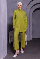 Tesettür giyim YEŞİL ZIMBA DETAYLI PANTOLONLU TAKIM T 5193