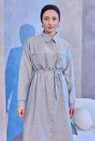 Tesettür giyim GRİ KETEN GÖRÜNÜMLÜ PANTOLONLU TAKIM T 5304