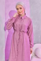 Tesettür giyim MOR KETEN GÖRÜNÜMLÜ PANTOLONLU TAKIM T 5304