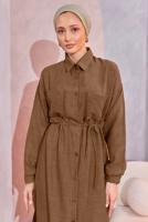 Tesettür giyim KAHVE KETEN GÖRÜNÜMLÜ PANTOLONLU TAKIM T 5304