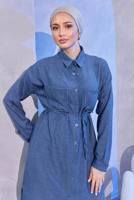 Tesettür giyim LACİVERT KETEN GÖRÜNÜMLÜ PANTOLONLU TAKIM T 5304