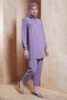Tesettür giyim MOR GÖMLEK YAKA PANTOLONLU TAKIM T 5871