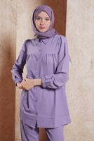 Tesettür giyim MOR GÖMLEK YAKA PANTOLONLU TAKIM T 5871