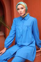 Tesettür giyim LACİVERT GÖMLEK YAKA PANTOLONLU TAKIM T 5871