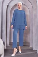 Tesettür giyim LACİVERT BROŞ DETAYLI PANTOLONLU TAKIM T 5983