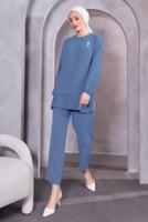 Tesettür giyim LACİVERT BROŞ DETAYLI PANTOLONLU TAKIM T 5983