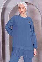 Tesettür giyim LACİVERT BROŞ DETAYLI PANTOLONLU TAKIM T 5983