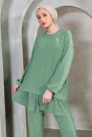Tesettür giyim YEŞİL BROŞ DETAYLI PANTOLONLU TAKIM T 5983