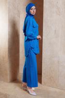 Tesettür giyim MAVİ GÖMLEK YAKA PANTOLONLU TAKIM T 5991